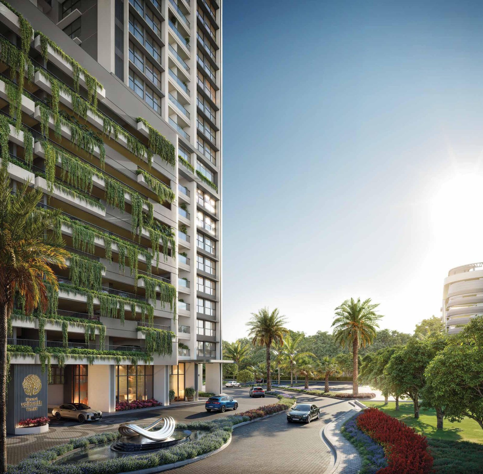 Piramal Vaikunth tower driveway and landscaped entrance